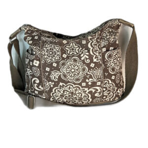 Thirty-One Women's Brown Ivory Woodblock Floral Canvas Free To Be Crossbody Bag